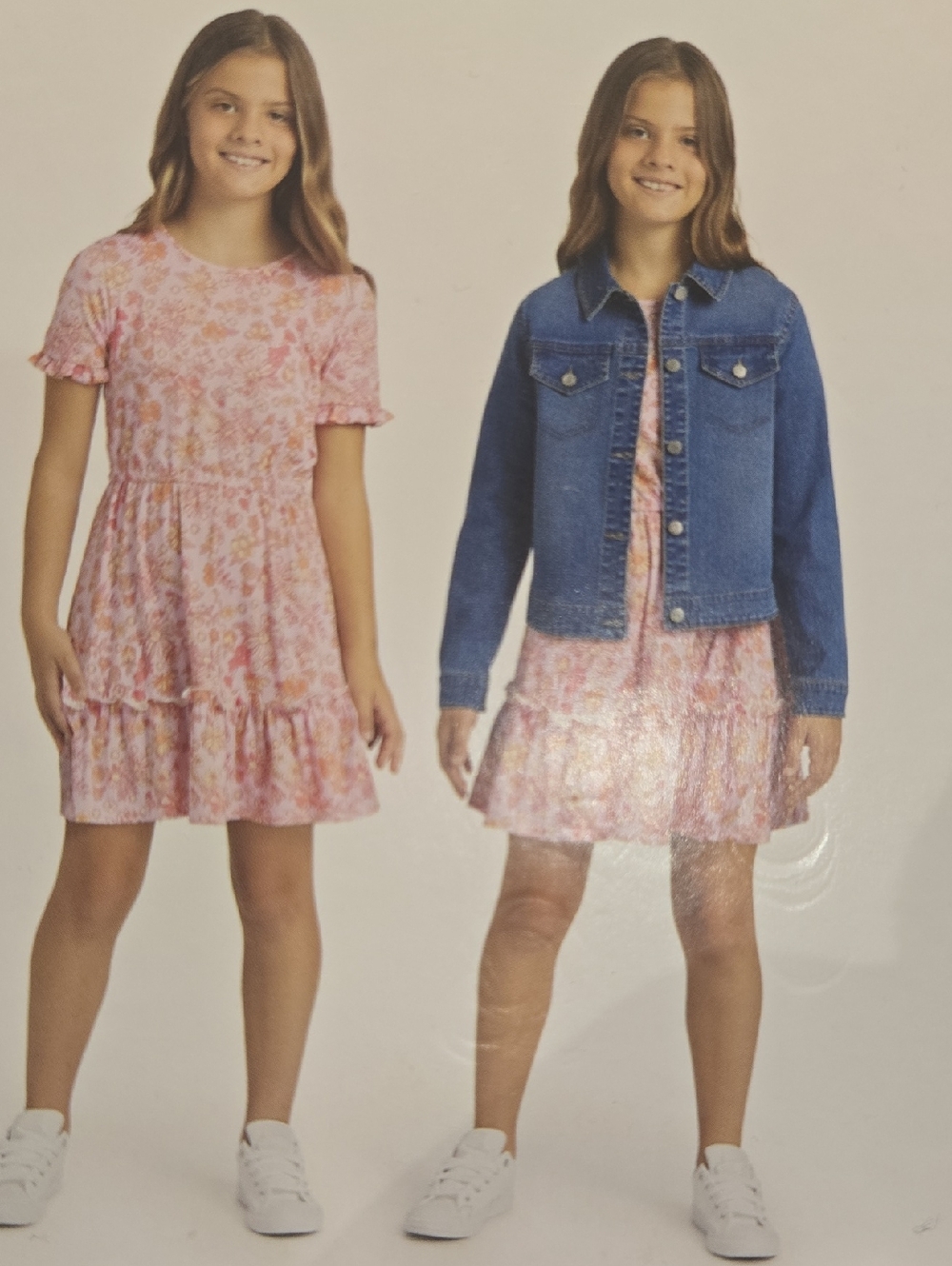 NEW BCBG Girls 2 Piece Dress Denim Jacket Pink Bluer Floral Cinched Waist